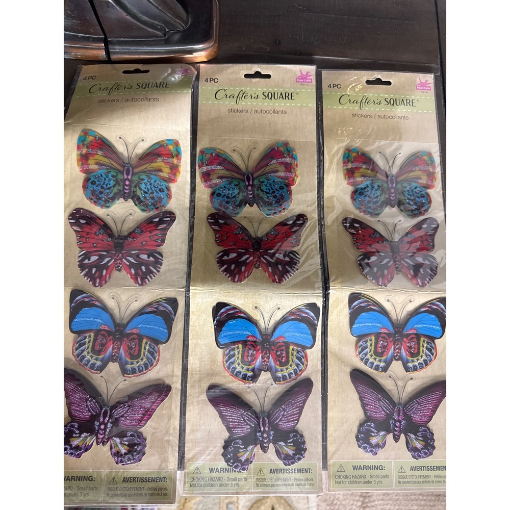 Crafter's Square 3D Pop-Up Butterfly Stickers Glitter 3 Packs 12 Total 308358